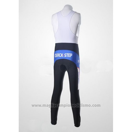 2011 Abbigliamento Ciclismo Quick Step Floor Bianco e Celeste Manica Lunga e Salopette